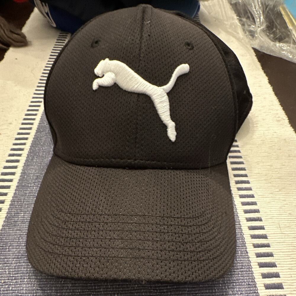 PUMA Black Stretch Fitted Baseball Cap Hat L/XL Men Solid Casual Sports